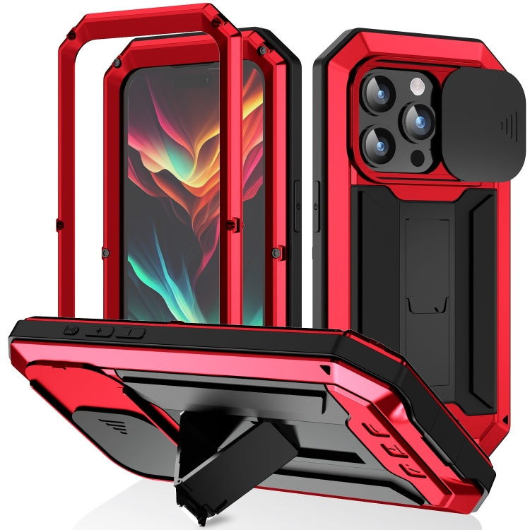 For iPhone 15 Pro Max R-JUST Sliding Camera IP54 Life Water-resistant Holder Phone Case(Red)