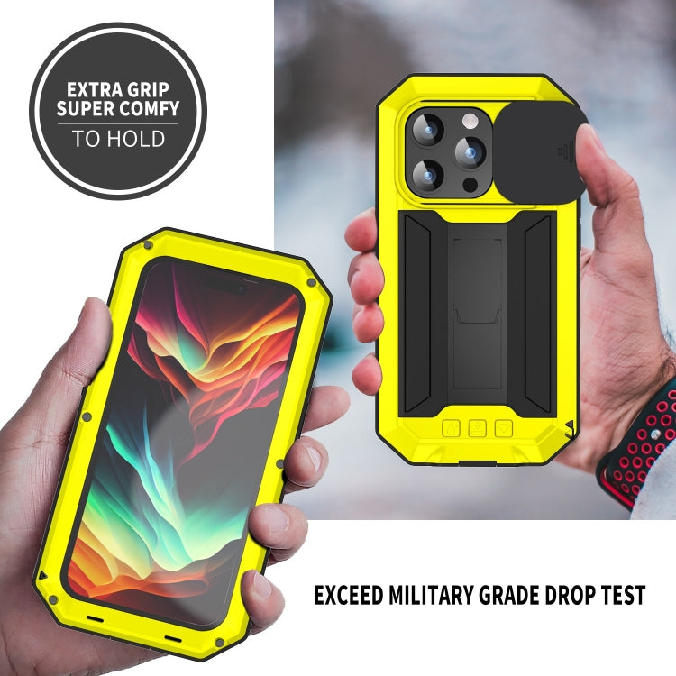 For iPhone 15 Pro Max R-JUST Sliding Camera IP54 Life Water-resistant Holder Phone Case(Yellow)