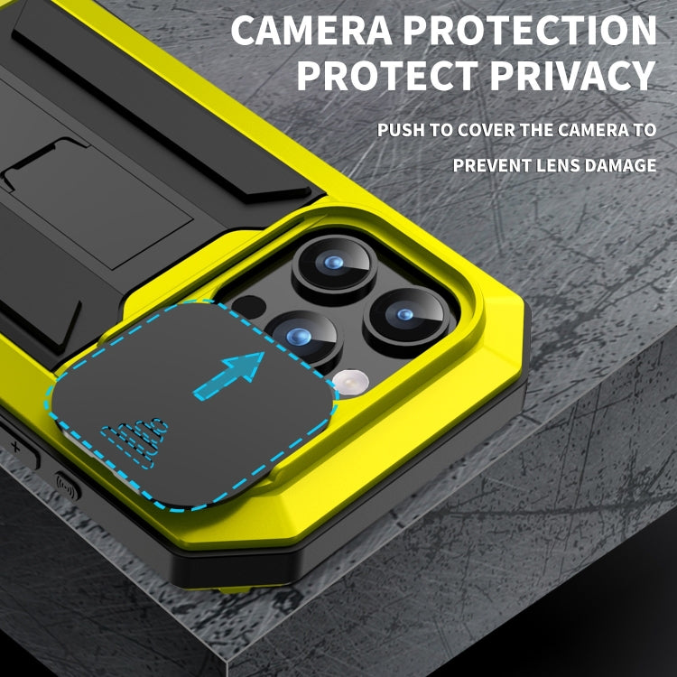 For iPhone 15 Pro Max R-JUST Sliding Camera IP54 Life Water-resistant Holder Phone Case(Yellow)