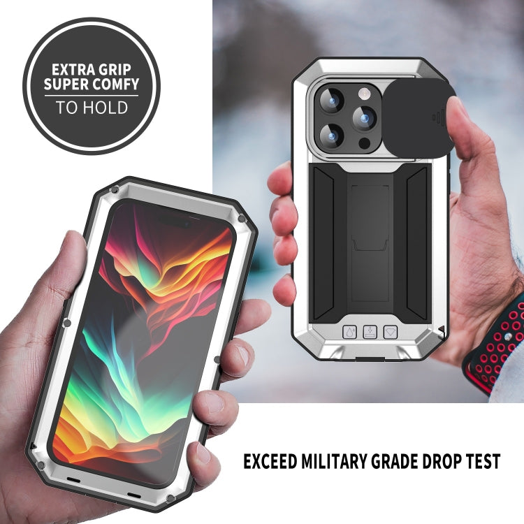 For iPhone 15 Pro Max R-JUST Sliding Camera IP54 Life Water-resistant Holder Phone Case(Silver)
