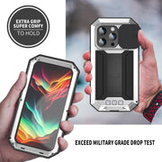 For iPhone 15 Pro Max R-JUST Sliding Camera IP54 Life Water-resistant Holder Phone Case(Silver)