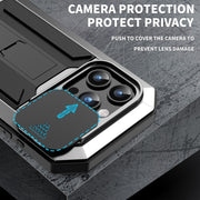 For iPhone 15 Pro Max R-JUST Sliding Camera IP54 Life Water-resistant Holder Phone Case(Silver)