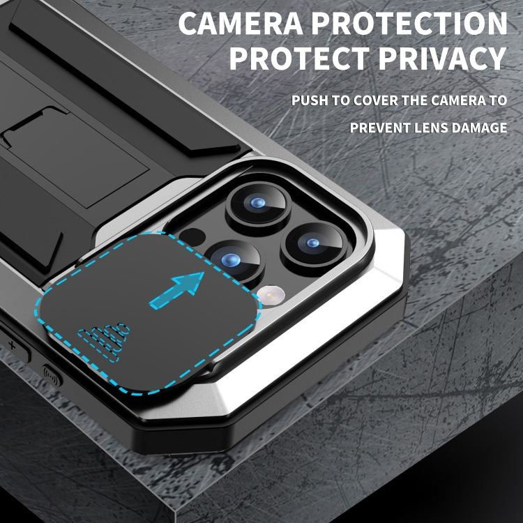 For iPhone 15 Pro Max R-JUST Sliding Camera IP54 Life Water-resistant Holder Phone Case(Silver)