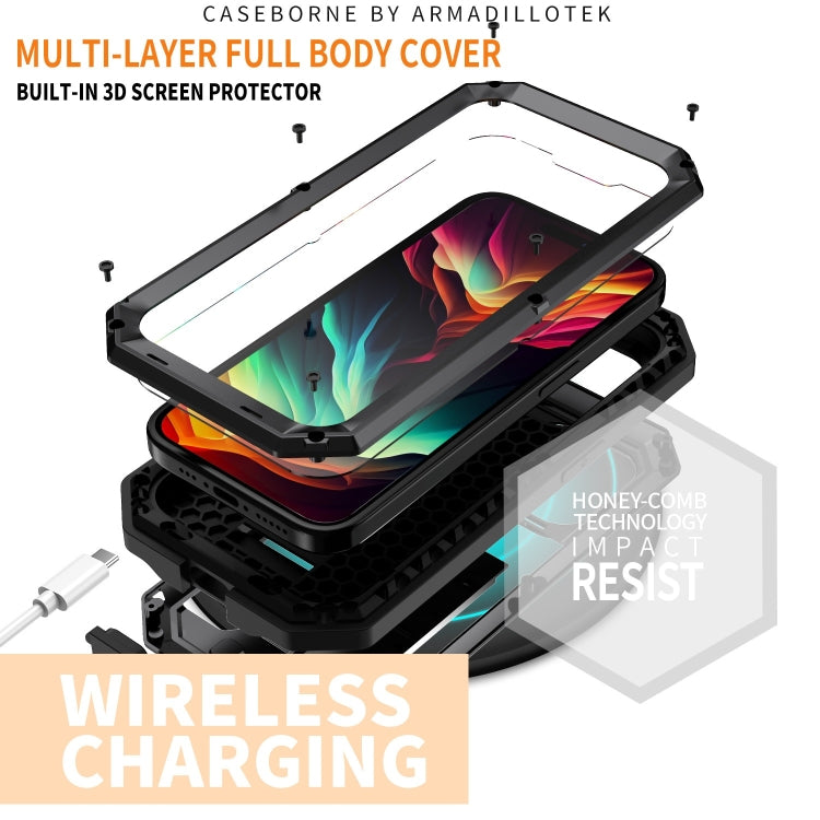 For iPhone 15 Pro R-JUST Sliding Camera IP54 Life Water-resistant Holder Phone Case(Black)