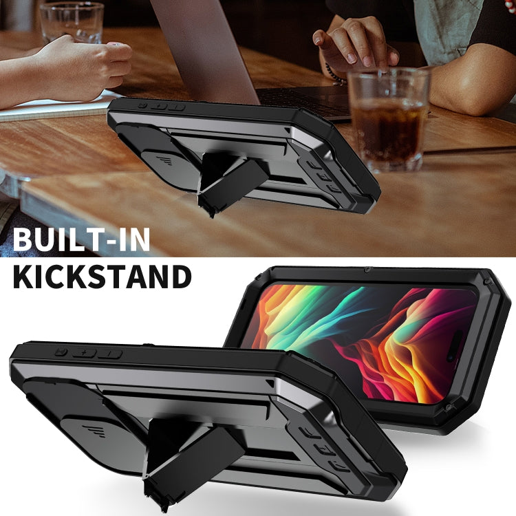 For iPhone 15 Pro R-JUST Sliding Camera IP54 Life Water-resistant Holder Phone Case(Black)