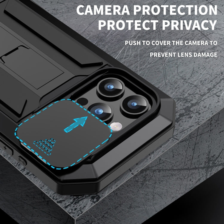 For iPhone 15 Pro R-JUST Sliding Camera IP54 Life Water-resistant Holder Phone Case(Black)