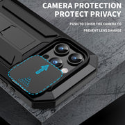 For iPhone 15 Pro R-JUST Sliding Camera IP54 Life Water-resistant Holder Phone Case(Black)