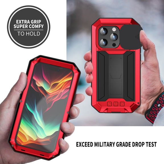 For iPhone 15 Pro R-JUST Sliding Camera IP54 Life Water-resistant Holder Phone Case(Red)