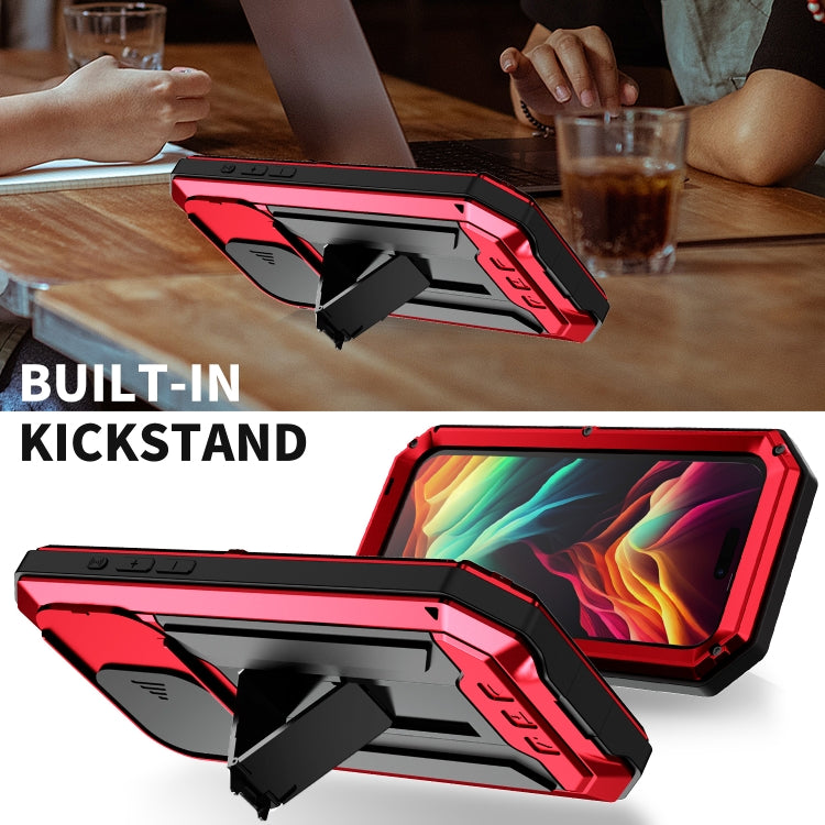 For iPhone 15 Pro R-JUST Sliding Camera IP54 Life Water-resistant Holder Phone Case(Red)