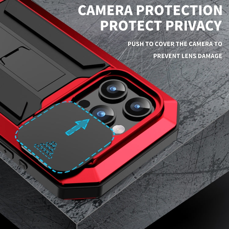 For iPhone 15 Pro R-JUST Sliding Camera IP54 Life Water-resistant Holder Phone Case(Red)