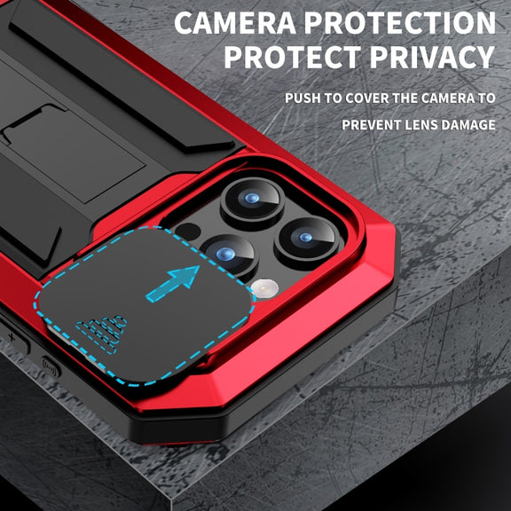 For iPhone 15 Pro R-JUST Sliding Camera IP54 Life Water-resistant Holder Phone Case(Red)
