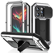 For iPhone 15 Pro R-JUST Sliding Camera IP54 Life Water-resistant Holder Phone Case(Silver)