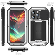 For iPhone 15 Pro R-JUST Sliding Camera IP54 Life Water-resistant Holder Phone Case(Silver)