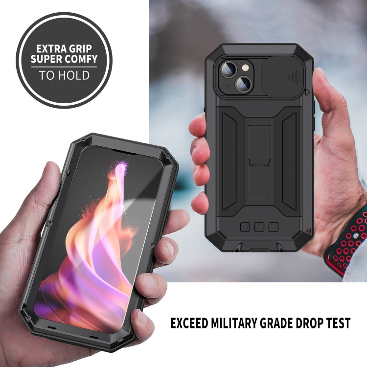 For iPhone 15 Plus R-JUST Sliding Camera IP54 Life Water-resistant Holder Phone Case(Black)