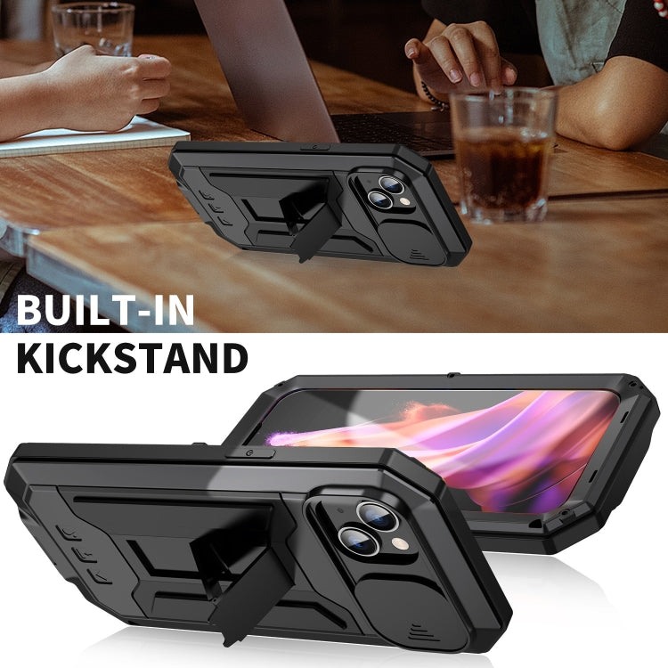 For iPhone 15 Plus R-JUST Sliding Camera IP54 Life Water-resistant Holder Phone Case(Black)