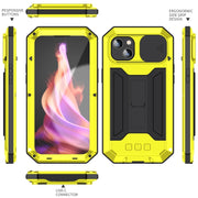 For iPhone 15 Plus R-JUST Sliding Camera IP54 Life Water-resistant Holder Phone Case(Yellow)