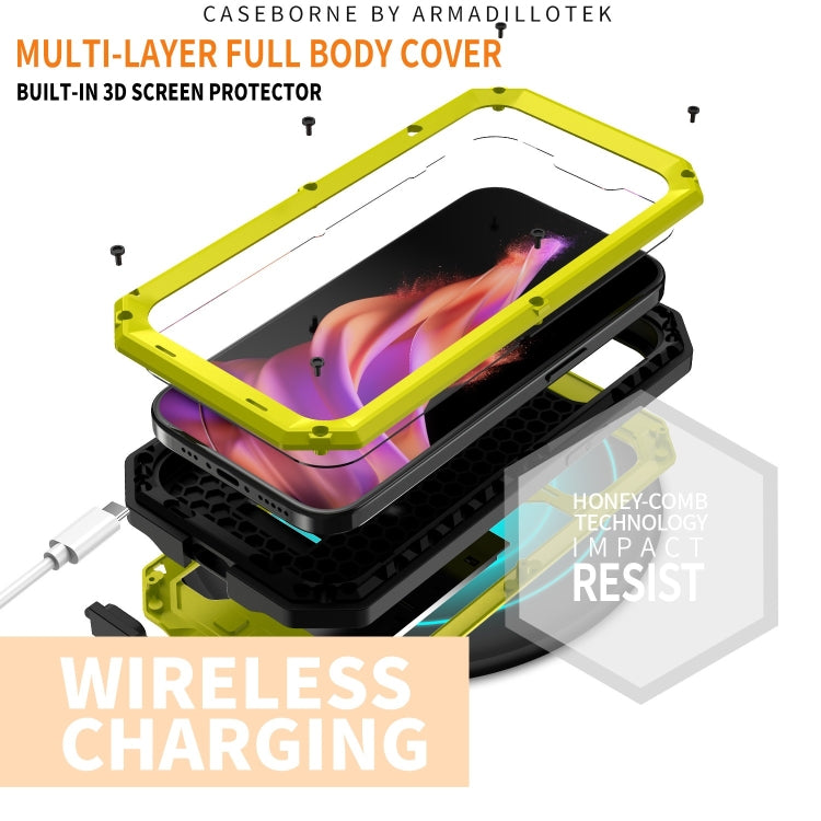 For iPhone 15 Plus R-JUST Sliding Camera IP54 Life Water-resistant Holder Phone Case(Yellow)