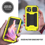 For iPhone 15 Plus R-JUST Sliding Camera IP54 Life Water-resistant Holder Phone Case(Yellow)