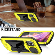 For iPhone 15 Plus R-JUST Sliding Camera IP54 Life Water-resistant Holder Phone Case(Yellow)