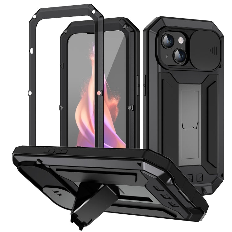 For iPhone 15 R-JUST Sliding Camera IP54 Life Water-resistant Holder Phone Case(Black)