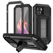 For iPhone 15 R-JUST Sliding Camera IP54 Life Water-resistant Holder Phone Case(Black)