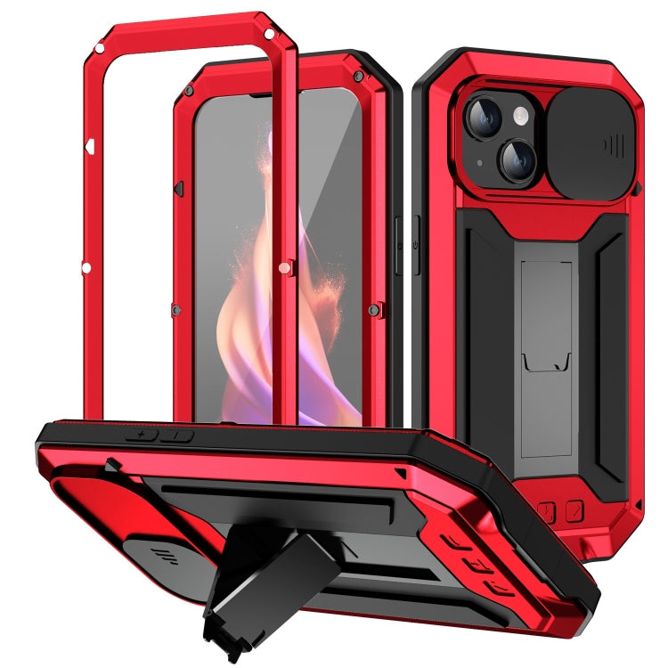 For iPhone 15 R-JUST Sliding Camera IP54 Life Water-resistant Holder Phone Case(Red)