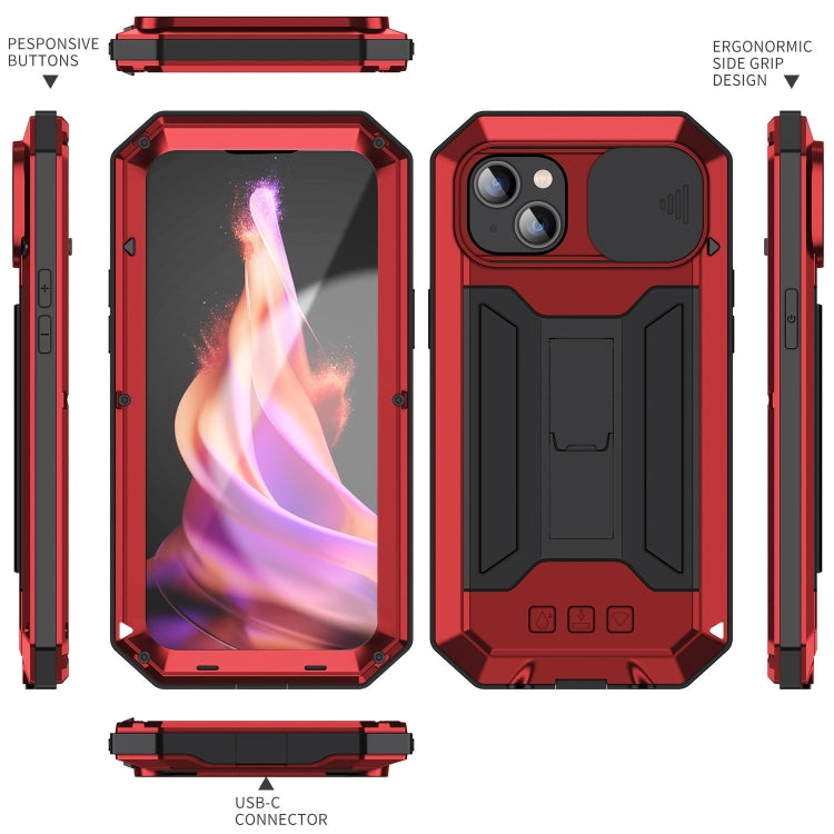 For iPhone 15 R-JUST Sliding Camera IP54 Life Water-resistant Holder Phone Case(Red)