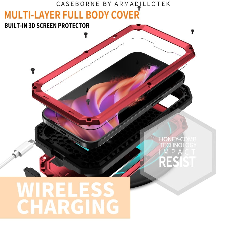 For iPhone 15 R-JUST Sliding Camera IP54 Life Water-resistant Holder Phone Case(Red)