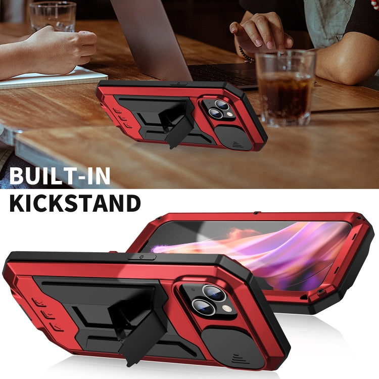 For iPhone 15 R-JUST Sliding Camera IP54 Life Water-resistant Holder Phone Case(Red)