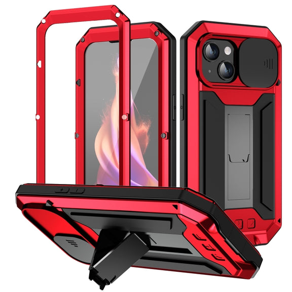 For iPhone 15 R-JUST Sliding Camera IP54 Life Water-resistant Holder Phone Case(Red)