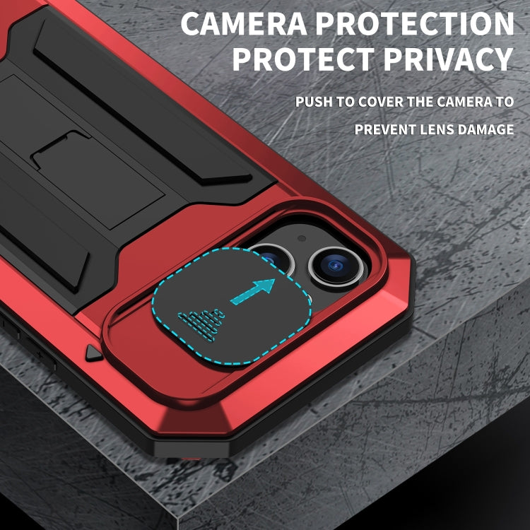 For iPhone 15 R-JUST Sliding Camera IP54 Life Water-resistant Holder Phone Case(Red)