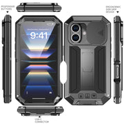 For iPhone 16 R-JUST Sliding Camera IP54 Life Water-resistant Holder Phone Case(Black)