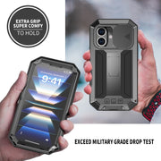 For iPhone 16 R-JUST Sliding Camera IP54 Life Water-resistant Holder Phone Case(Black)