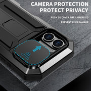 For iPhone 16 R-JUST Sliding Camera IP54 Life Water-resistant Holder Phone Case(Black)