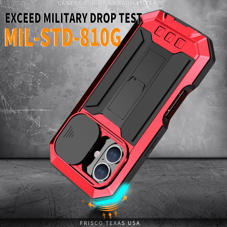 For iPhone 16 R-JUST Sliding Camera IP54 Life Water-resistant Holder Phone Case(Red)