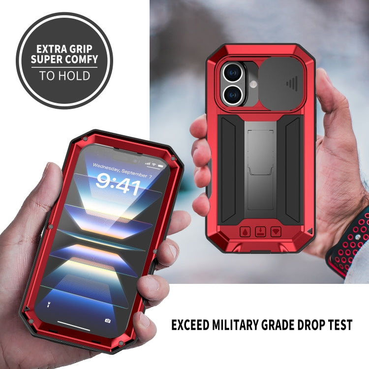 For iPhone 16 R-JUST Sliding Camera IP54 Life Water-resistant Holder Phone Case(Red)