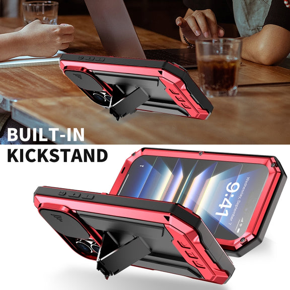 For iPhone 16 R-JUST Sliding Camera IP54 Life Water-resistant Holder Phone Case(Red)