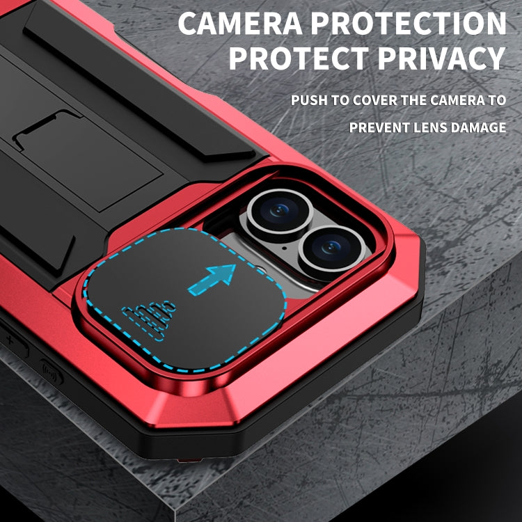 For iPhone 16 R-JUST Sliding Camera IP54 Life Water-resistant Holder Phone Case(Red)