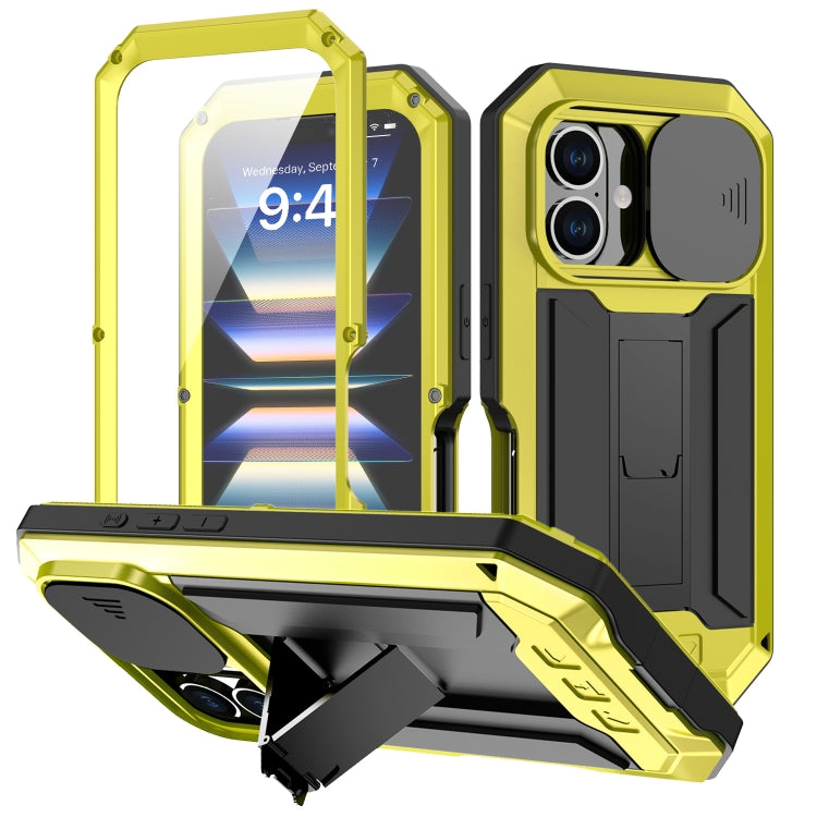 For iPhone 16 R-JUST Sliding Camera IP54 Life Water-resistant Holder Phone Case(Yellow)