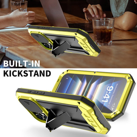For iPhone 16 R-JUST Sliding Camera IP54 Life Water-resistant Holder Phone Case(Yellow)