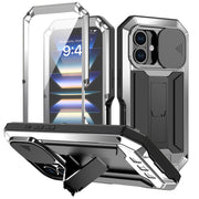 For iPhone 16 R-JUST Sliding Camera IP54 Life Water-resistant Holder Phone Case(Silver)