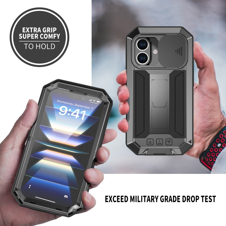 For iPhone 16 Plus R-JUST Sliding Camera IP54 Life Water-resistant Holder Phone Case(Black)