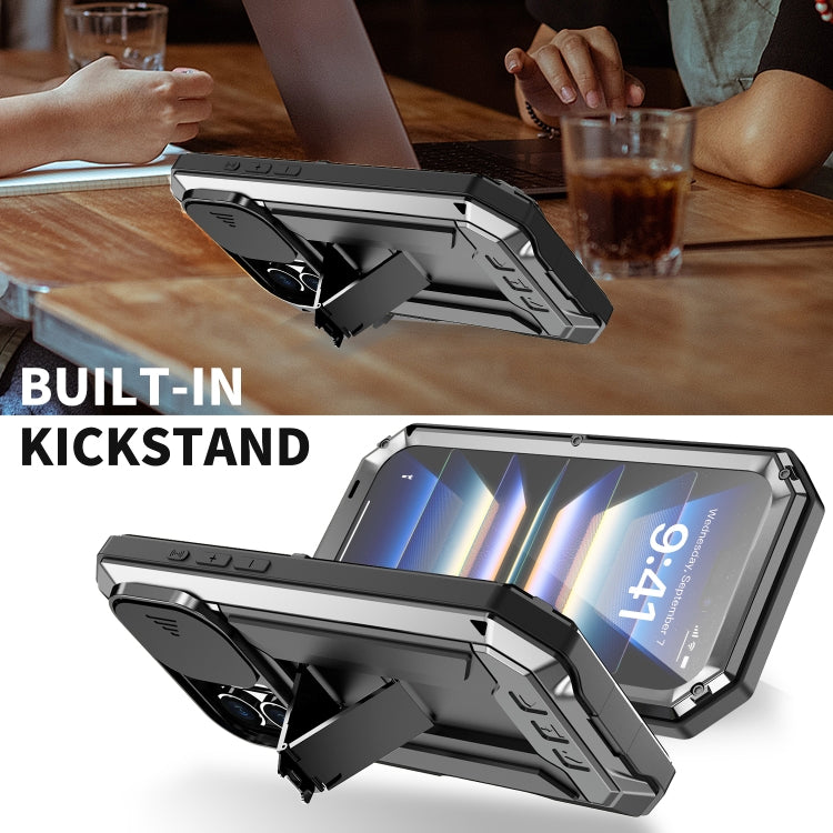 For iPhone 16 Plus R-JUST Sliding Camera IP54 Life Water-resistant Holder Phone Case(Black)