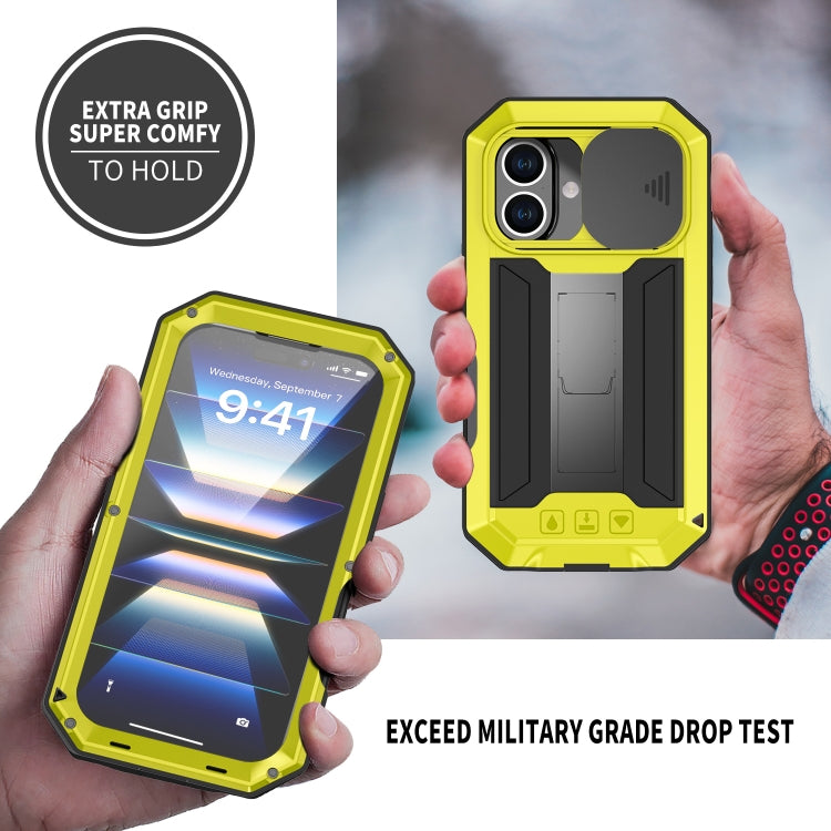 For iPhone 16 Plus R-JUST Sliding Camera IP54 Life Water-resistant Holder Phone Case(Yellow)