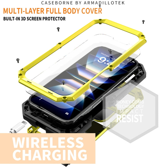 For iPhone 16 Plus R-JUST Sliding Camera IP54 Life Water-resistant Holder Phone Case(Yellow)