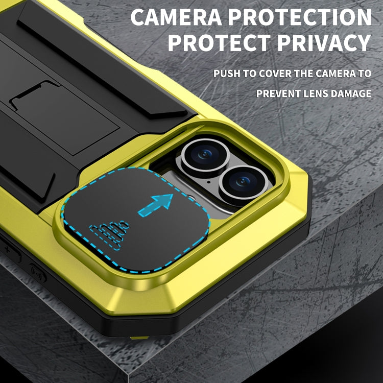 For iPhone 16 Plus R-JUST Sliding Camera IP54 Life Water-resistant Holder Phone Case(Yellow)