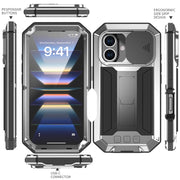 For iPhone 16 Plus R-JUST Sliding Camera IP54 Life Water-resistant Holder Phone Case(Silver)