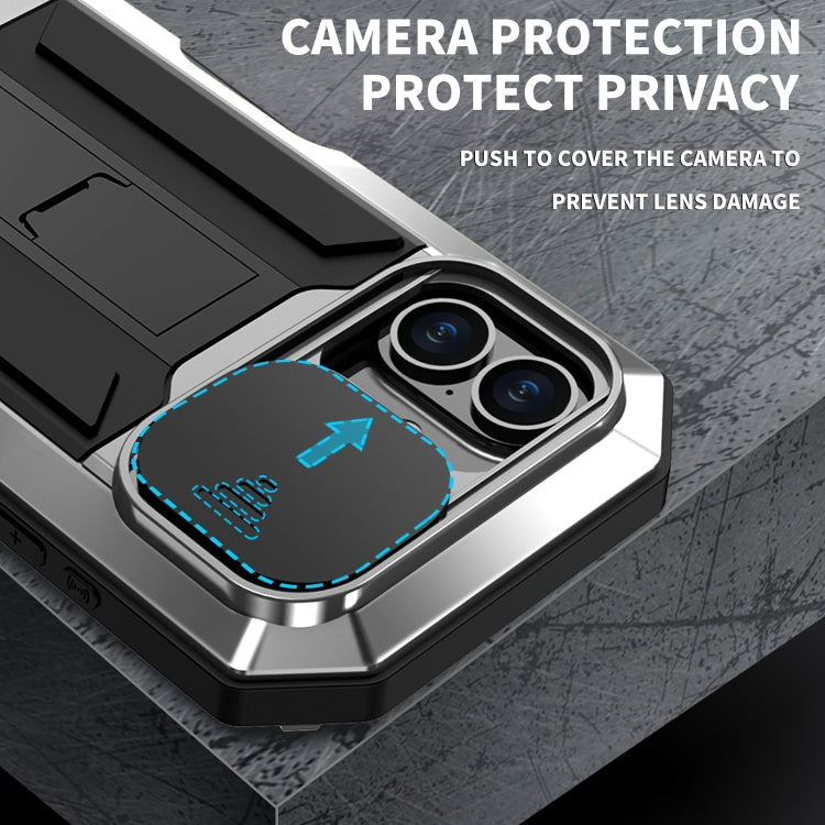 For iPhone 16 Plus R-JUST Sliding Camera IP54 Life Water-resistant Holder Phone Case(Silver)
