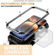 For iPhone 16 Pro R-JUST Sliding Camera IP54 Life Water-resistant Holder Phone Case(Black)