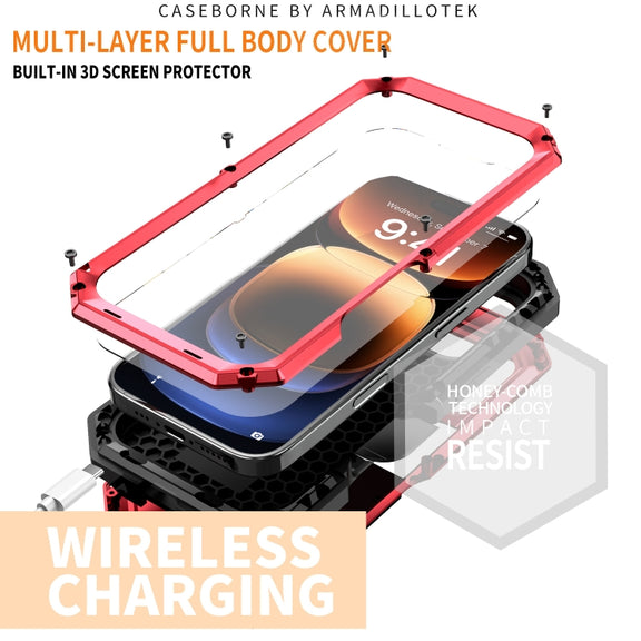 For iPhone 16 Pro R-JUST Sliding Camera IP54 Life Water-resistant Holder Phone Case(Red)